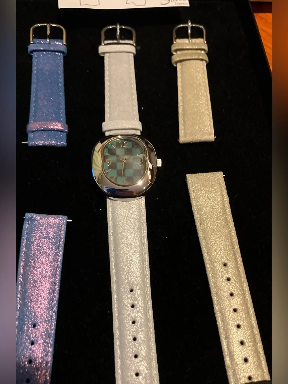 NEW Glitter Interchangeable Strap Fashion Watch - Silver and Blue Options.